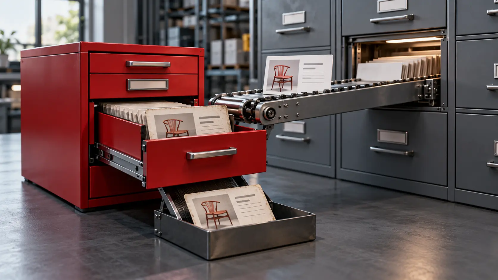 A red cache drawer replacing an outdated record with a fresh copy from the source of truth